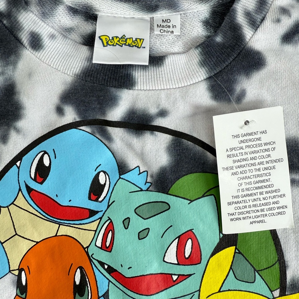 Pokémon Women's Pikachu Bulbasaur Charmander Squirtle Cropped Tie-Dye Shirt SZ M - Picture 7 of 8